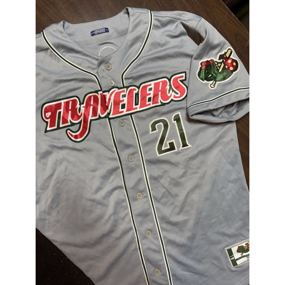LCBL Travelers Baseball Jersey AL Gray‎ Garb Athletics Turtle Mascot Game Used